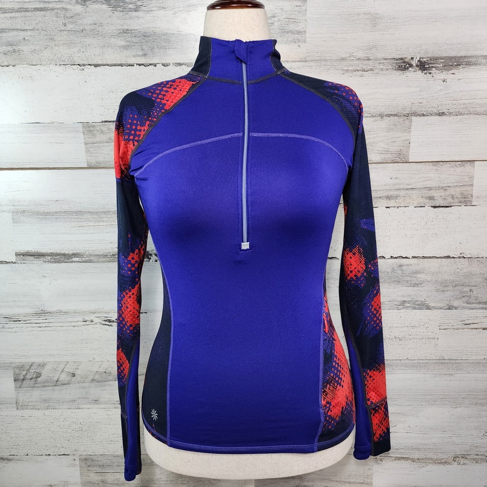Athleta Quarter Zip Pullover Womens Small Purple Red Graphic Activewear Top